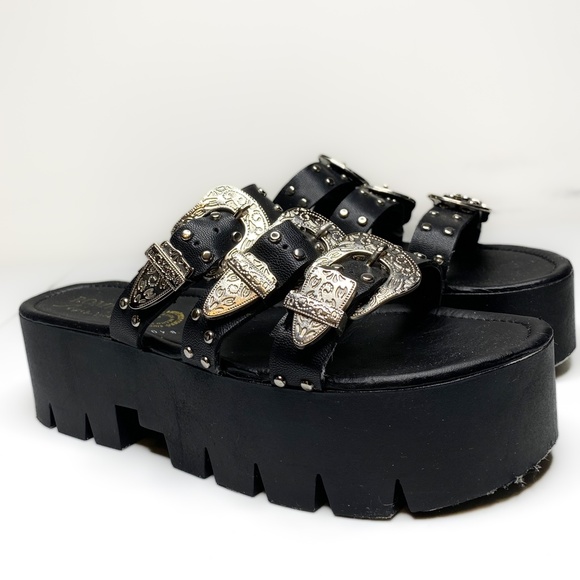 Chunky Faux Leather Sandals with Platform - Picture 3 of 5